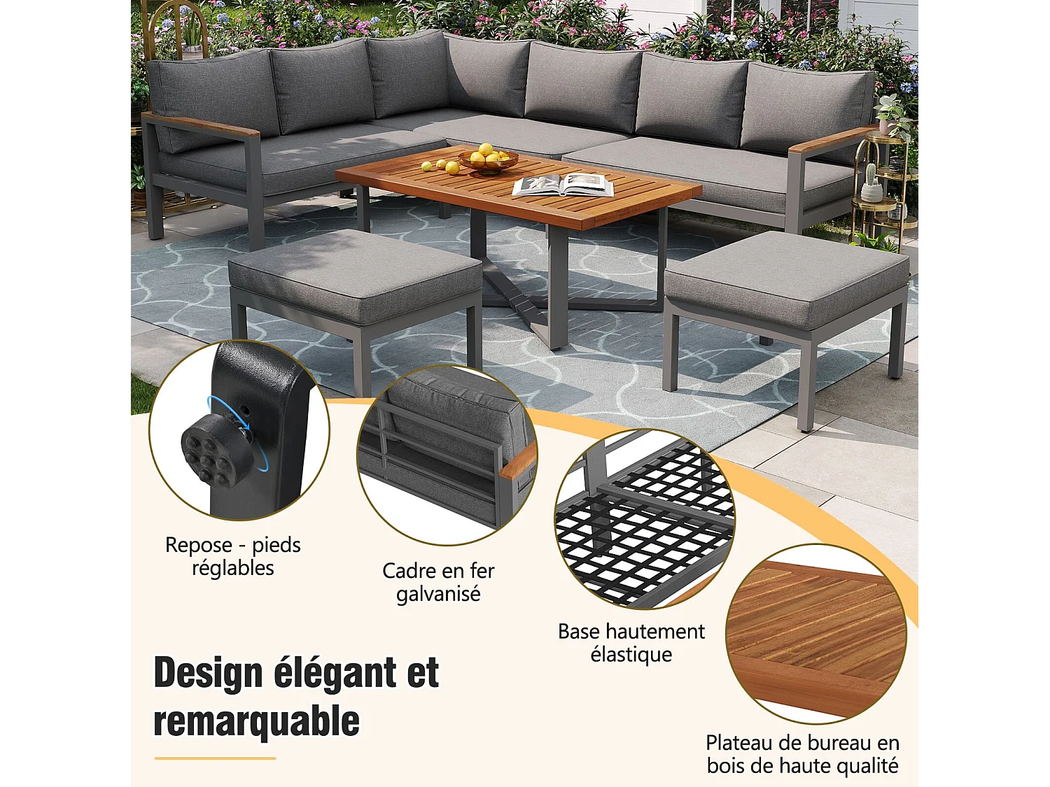 Metalen tuinmeubels - bank 7 tot 8 personen modulaire en salontafel - gegalvaniseerde ijzeren frames