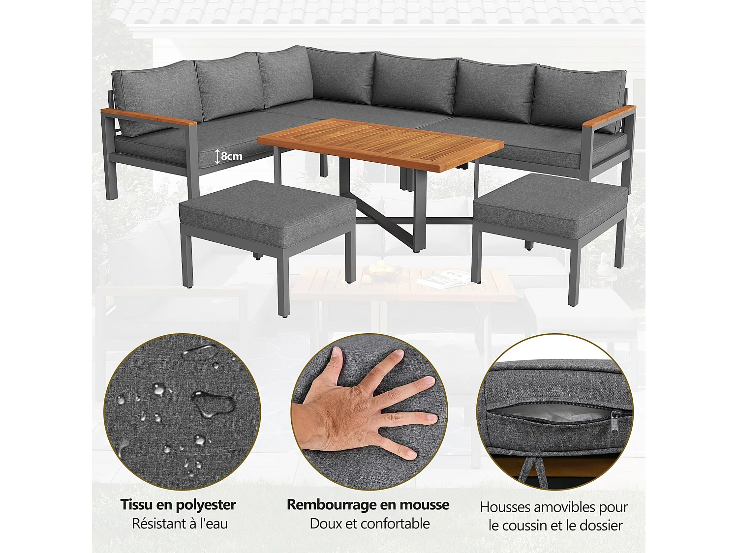 Metalen tuinmeubels - bank 7 tot 8 personen modulaire en salontafel - gegalvaniseerde ijzeren frames