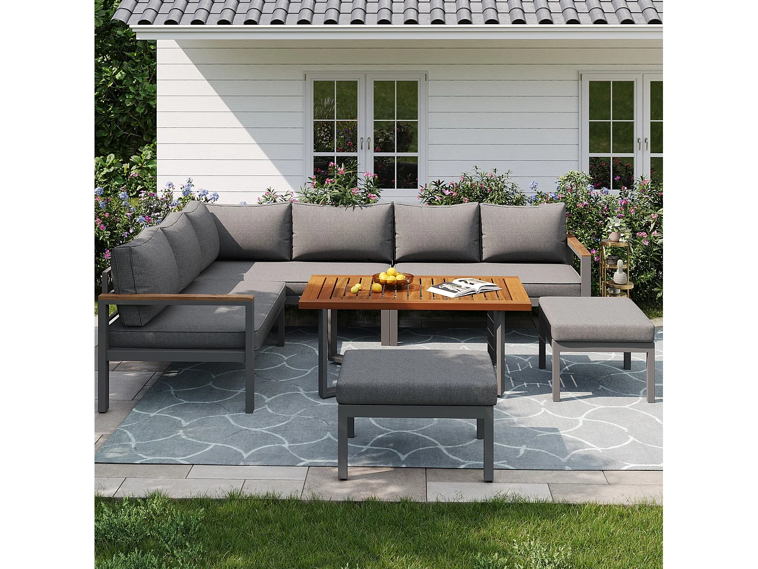 Metalen tuinmeubels - bank 7 tot 8 personen modulaire en salontafel - gegalvaniseerde ijzeren frames