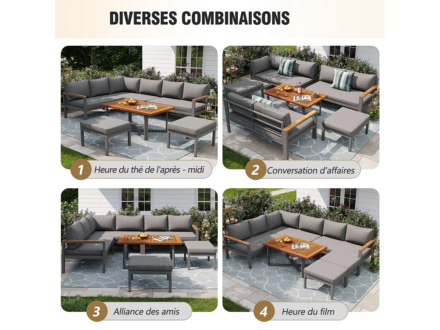 Metalen tuinmeubels - bank 7 tot 8 personen modulaire en salontafel - gegalvaniseerde ijzeren frames