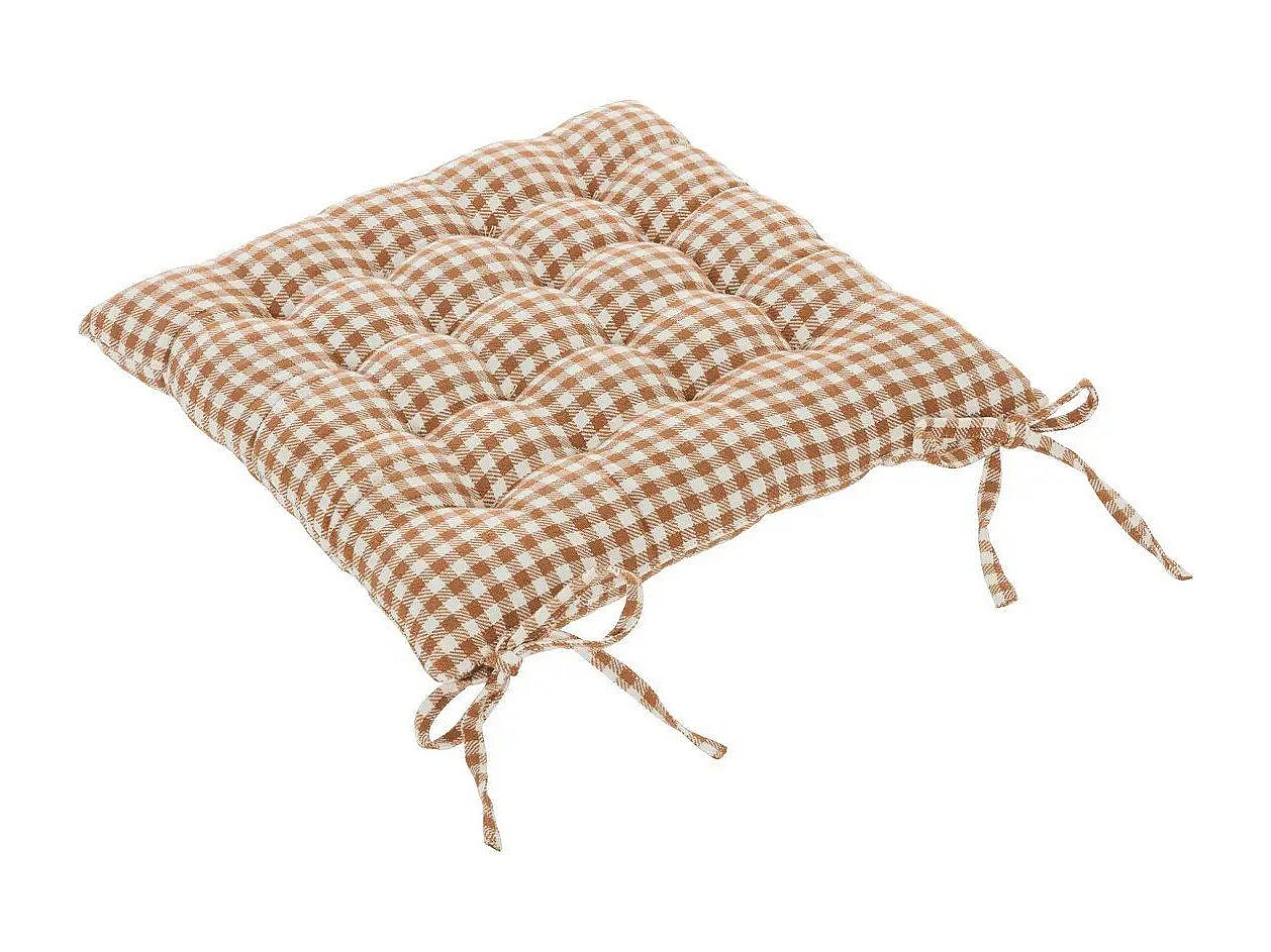 Galette de Chaise Vichy "Floral" 38x38cm Marron