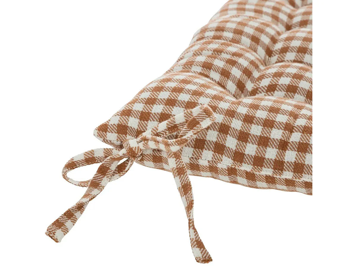 Galette de Chaise Vichy "Floral" 38x38cm Marron