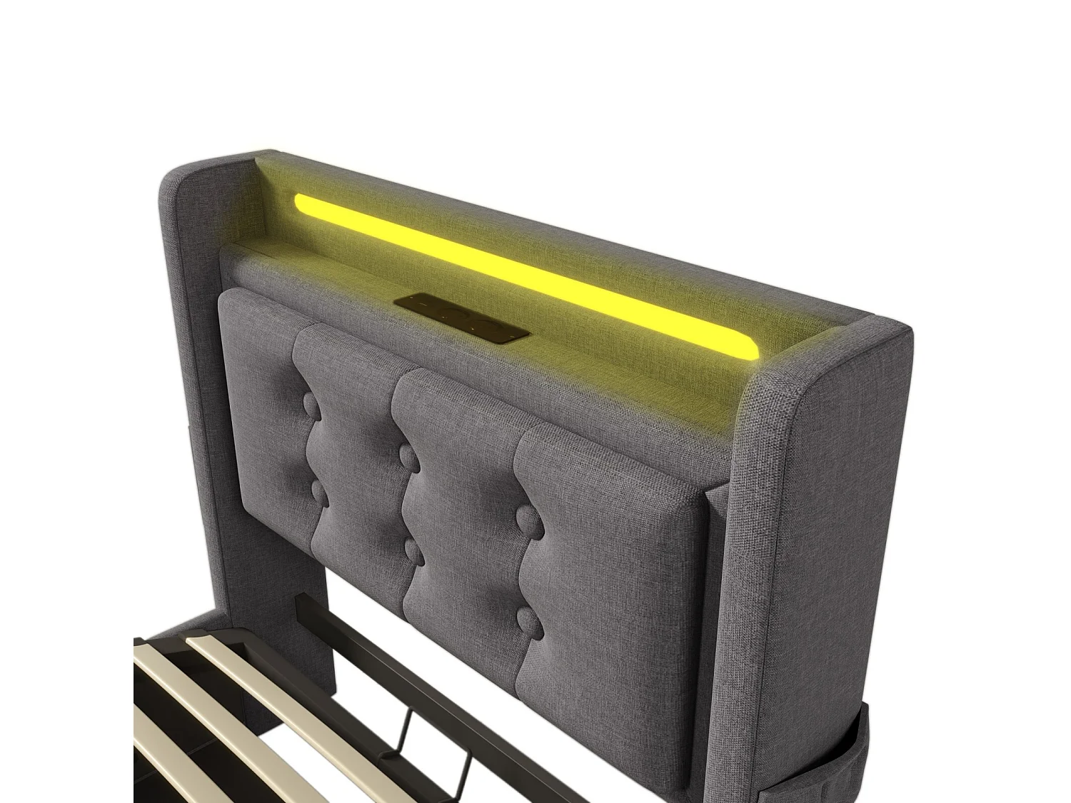 90x200cm grijs borstbed - katoen - met LED- en EU -socket/USB/Type C - Capitated hoofdeinde - Max 150kg