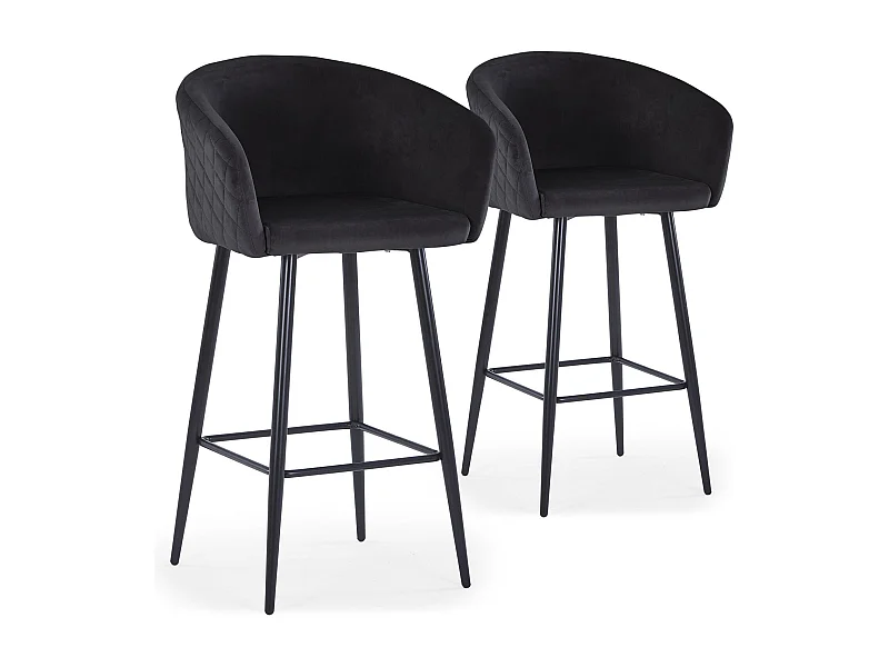 Lot de 2 chaises de bar Bobby Velours Noir