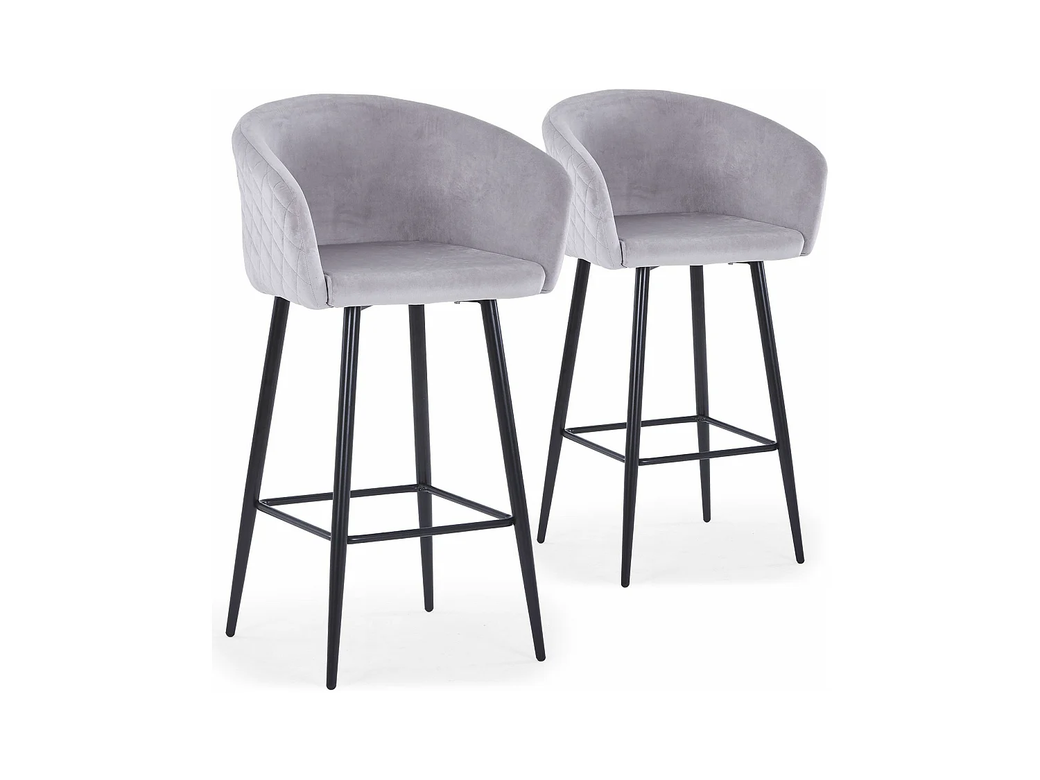 Lot de 2 chaises de bar Bobby Velours Argent