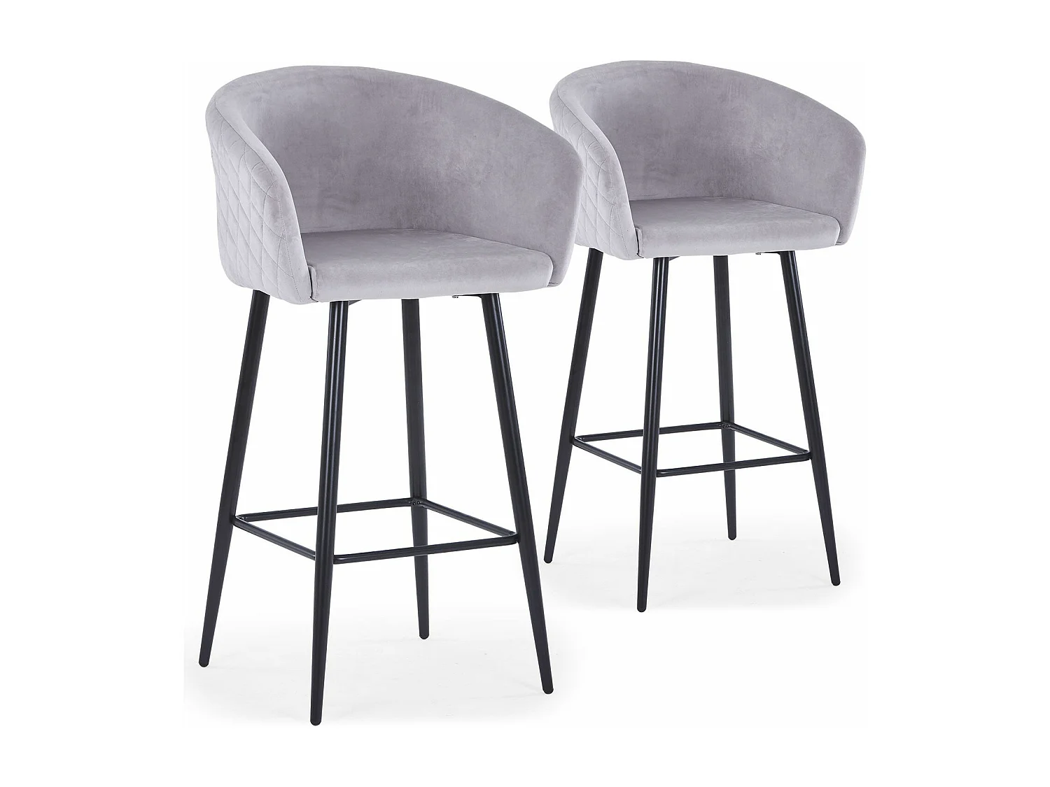 Lot de 2 chaises de bar Bobby Velours Argent