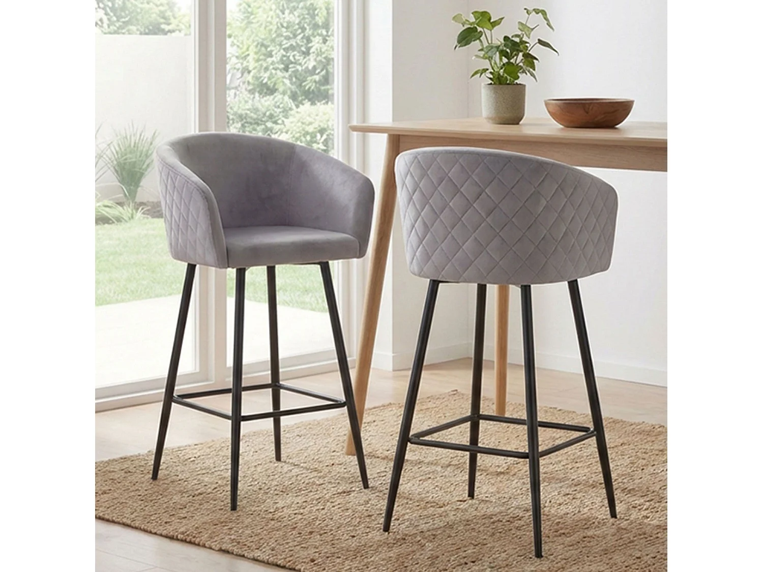 Lot de 2 chaises de bar Bobby Velours Argent