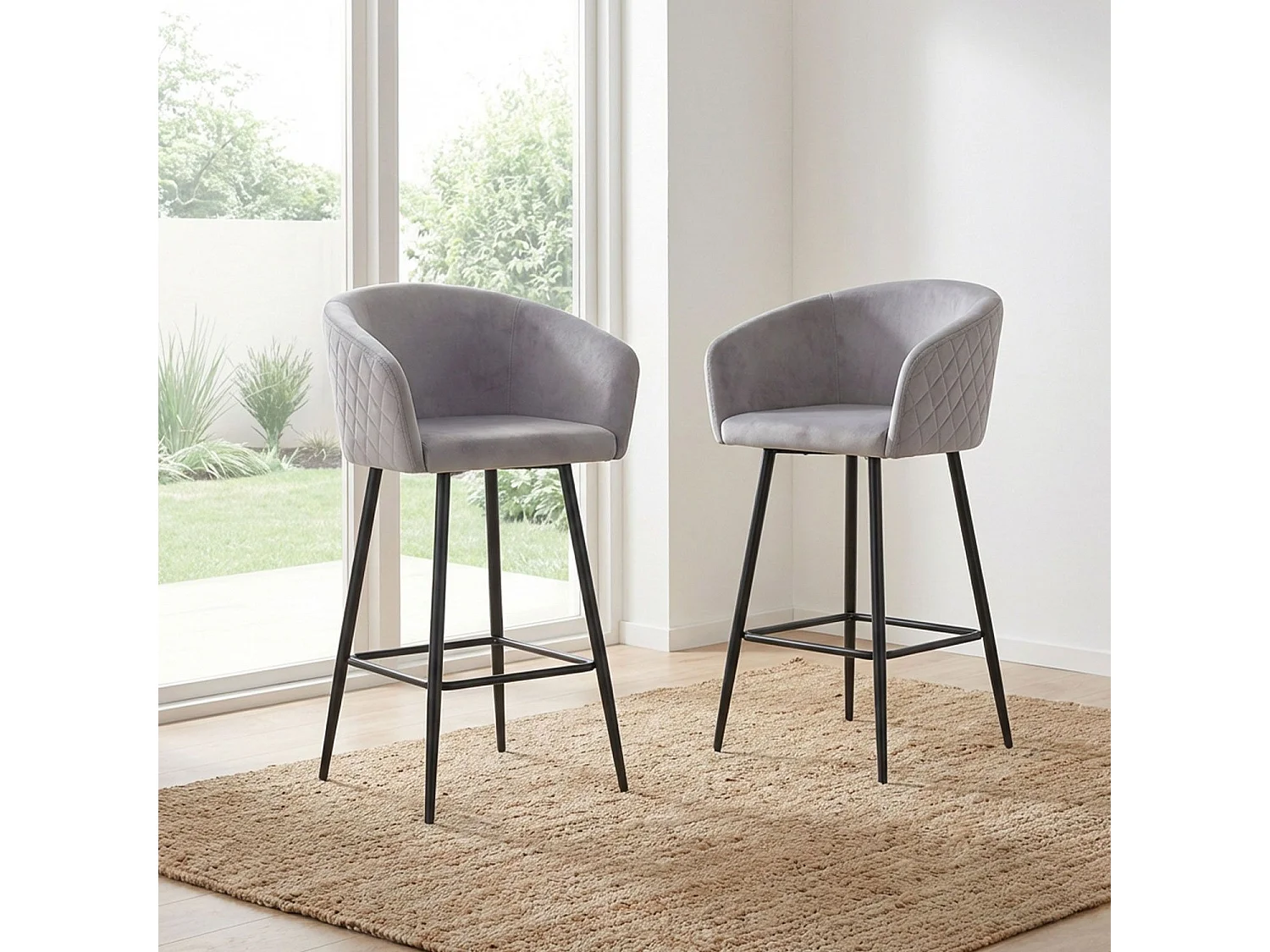 Lot de 2 chaises de bar Bobby Velours Argent