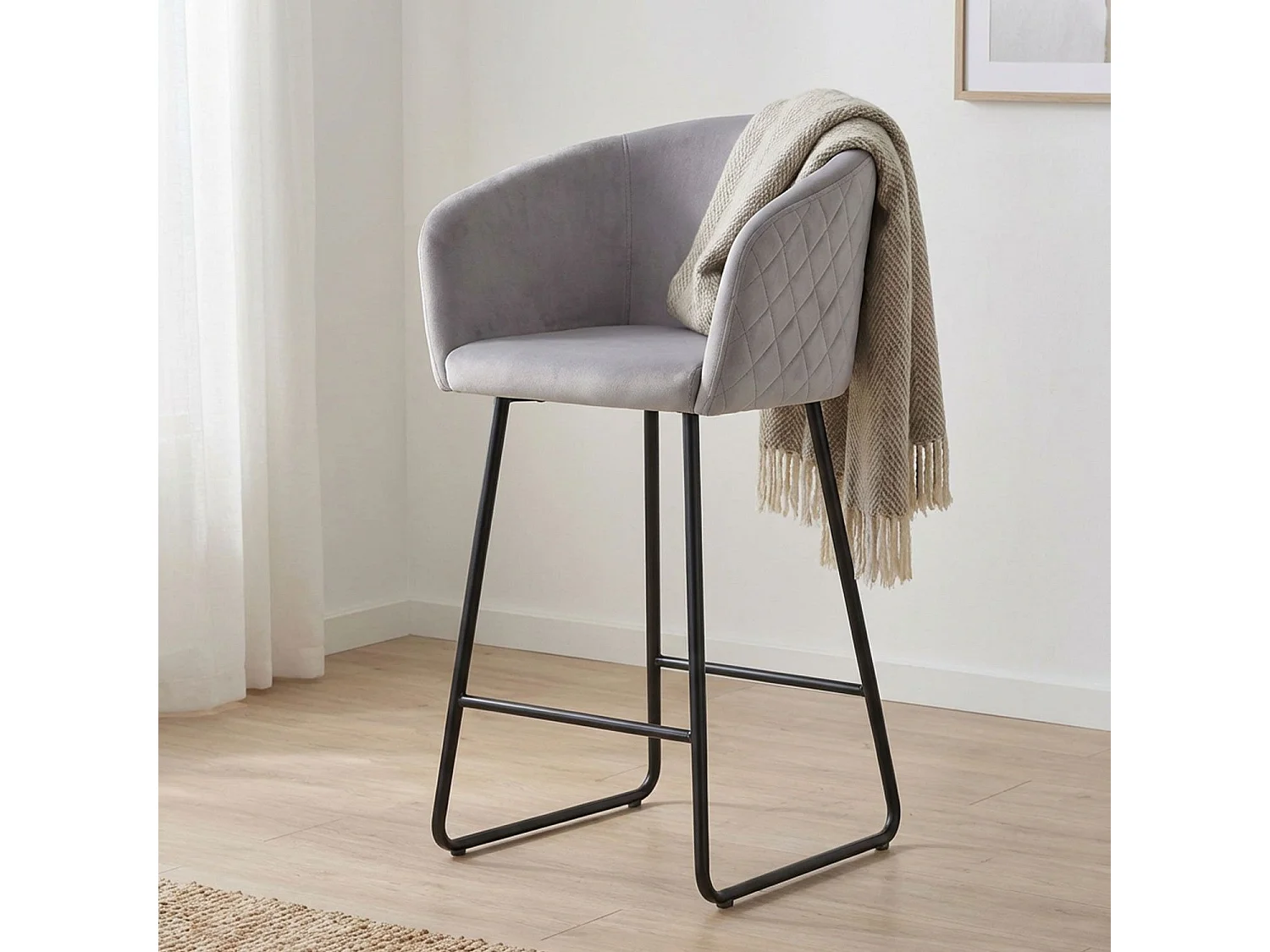 Lot de 2 chaises de bar Bobby Velours Argent