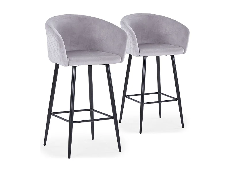 Lot de 2 chaises de bar Bobby Velours Argent