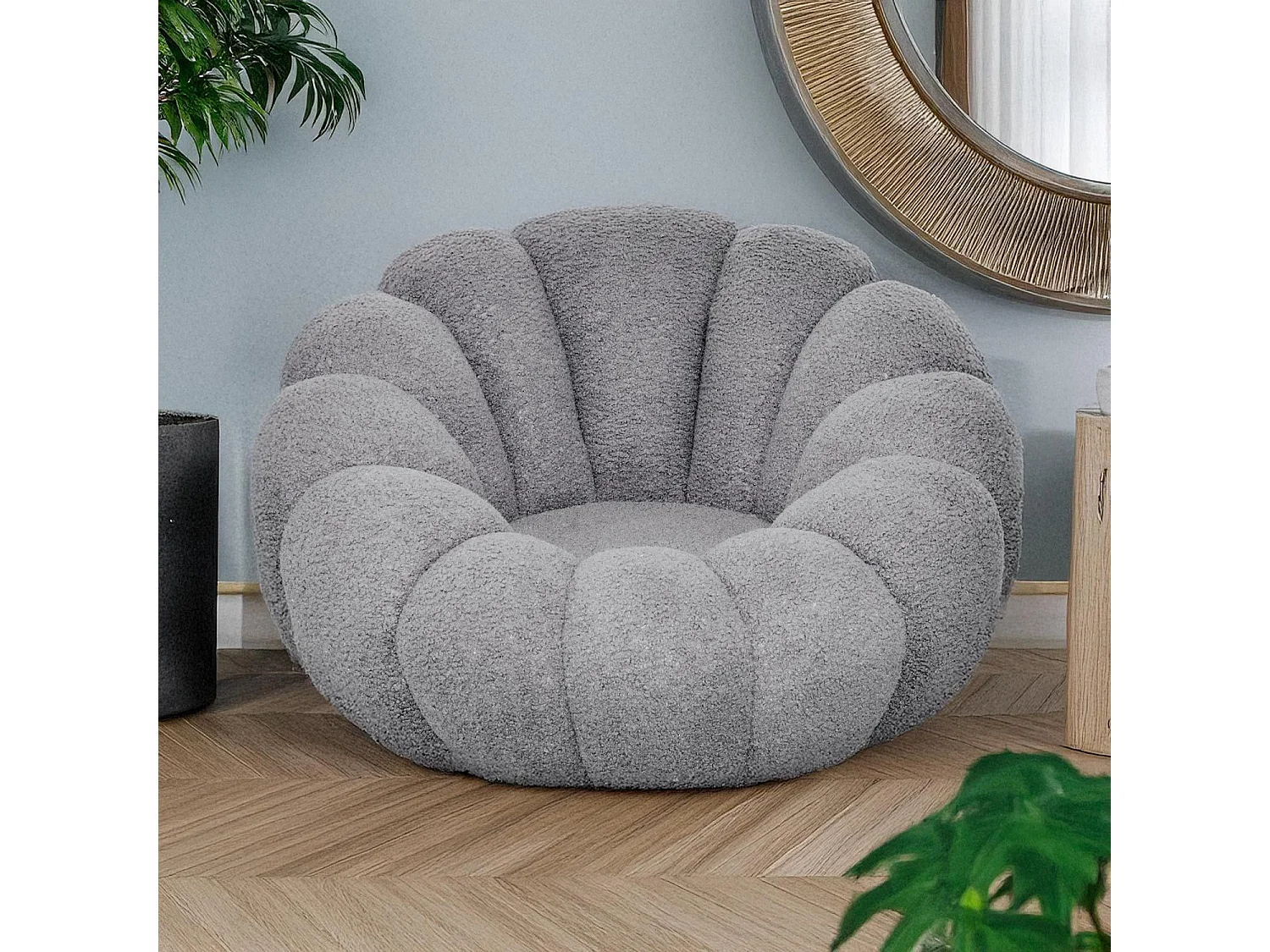 Fauteuil design coquillage Arielina Tissu bouclette Gris