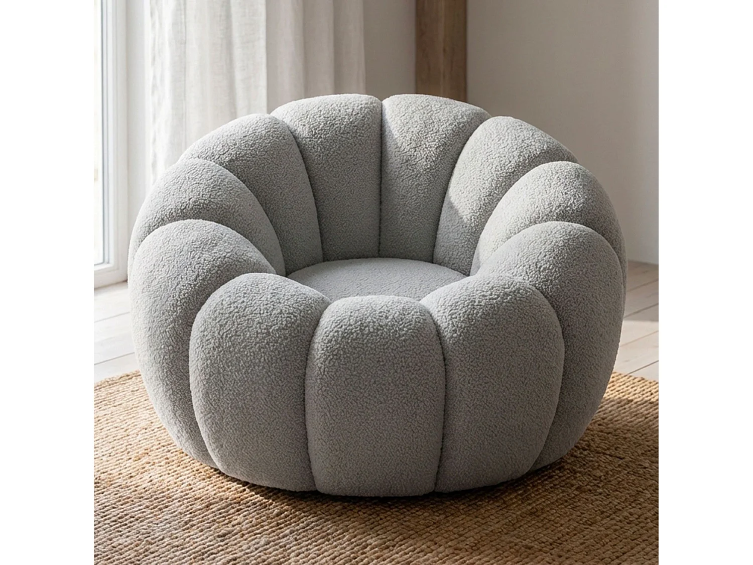 Fauteuil tournant design coquillage Arielina Tissu bouclette Gris