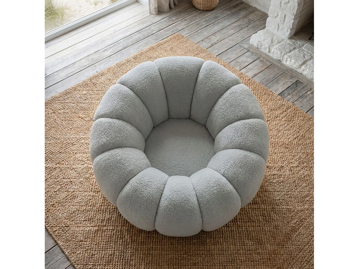 Fauteuil tournant design coquillage Arielina Tissu bouclette Gris