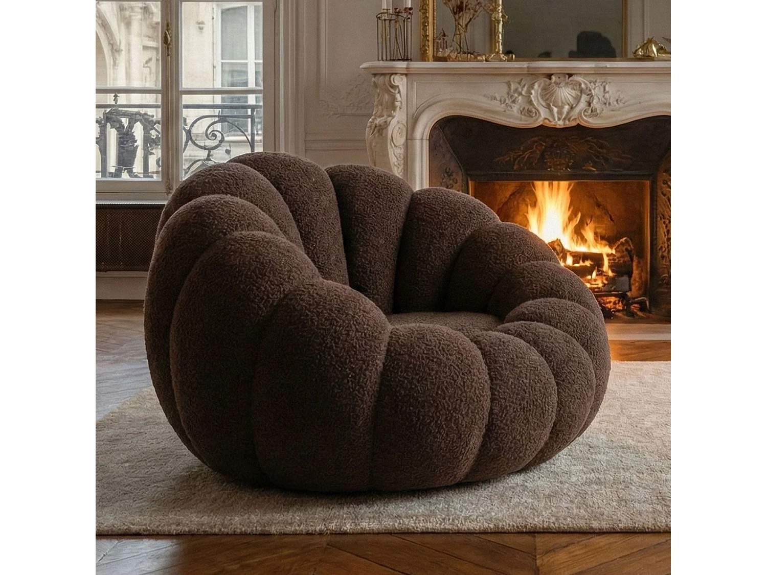 Fauteuil design coquillage Arielina Tissu bouclette Marron