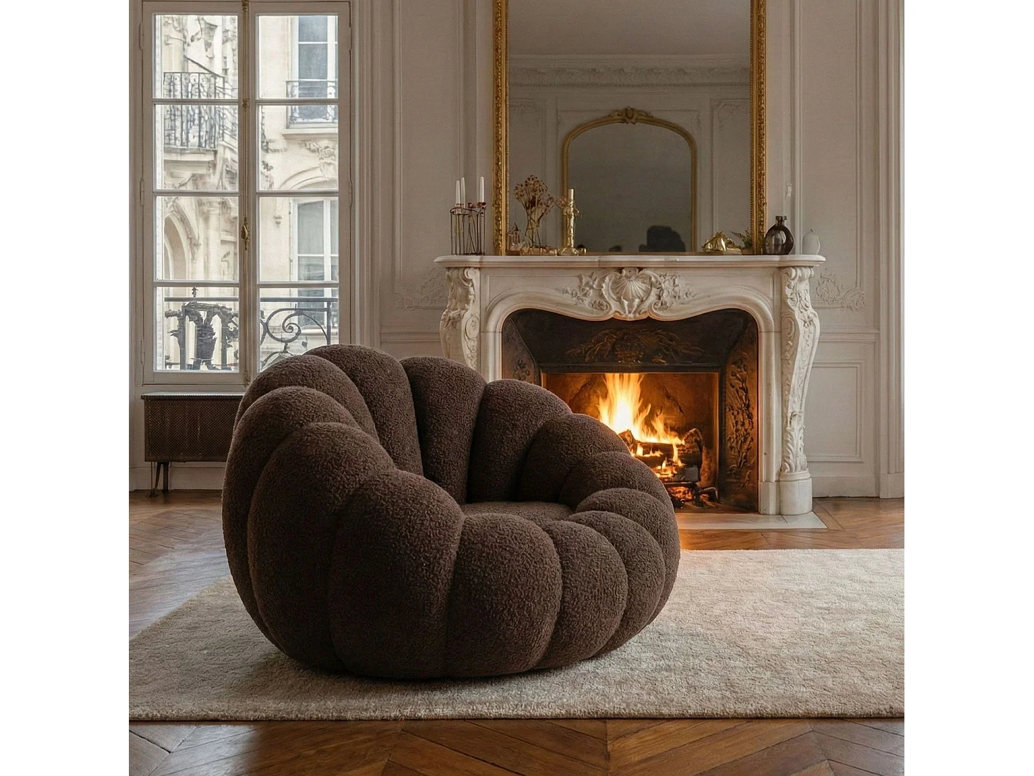 Fauteuil design coquillage Arielina Tissu bouclette Marron