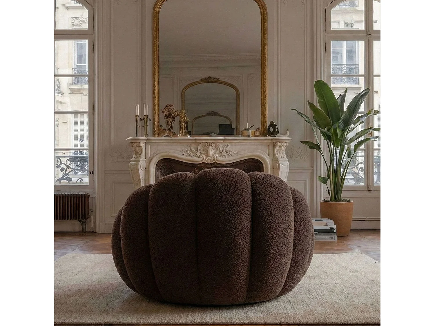 Fauteuil design coquillage Arielina Tissu bouclette Marron