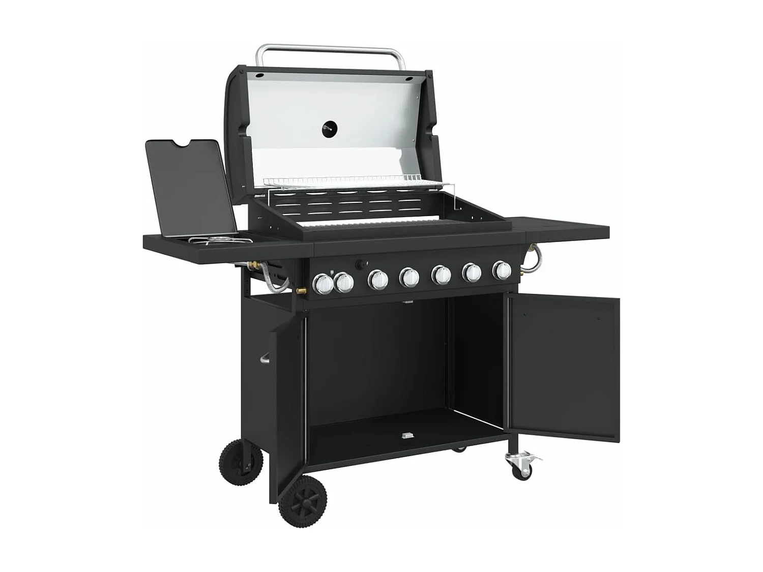 Barbecue gril à gaz avec 7 br?leurs noir acier enduit de poudre