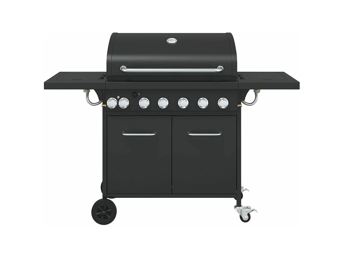 Barbecue gril à gaz avec 7 br?leurs noir acier enduit de poudre