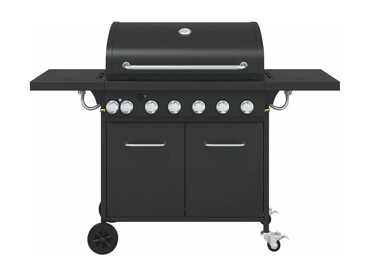 Barbecue a gas con 7 bruciatori in acciaio verniciato a polvere nera
