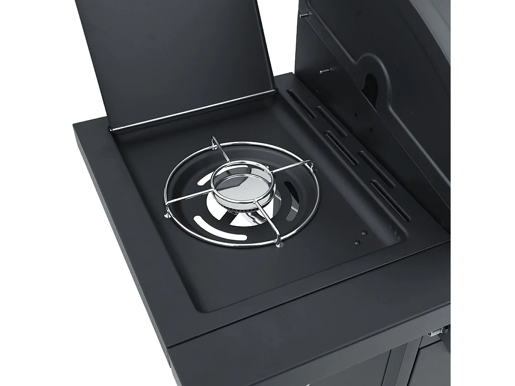 Barbecue a gas con 7 bruciatori in acciaio verniciato a polvere nera