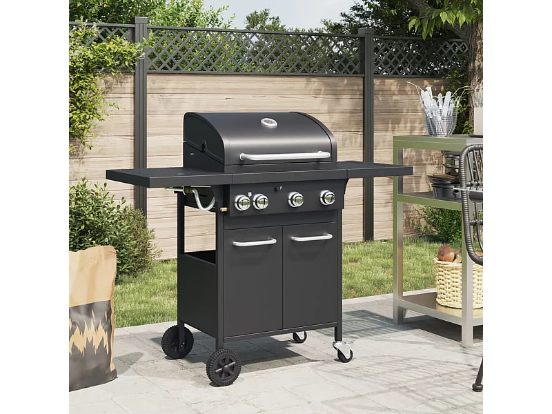 Barbecue a gas con 4 bruciatori in acciaio verniciato a polvere nera