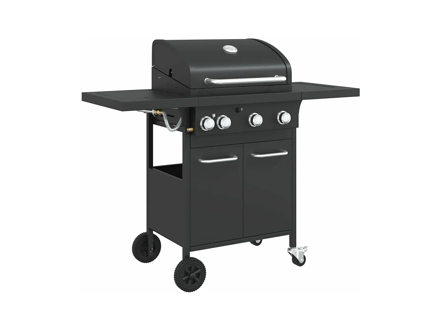 Barbecue gril à gaz avec 4 br?leurs noir acier enduit de poudre