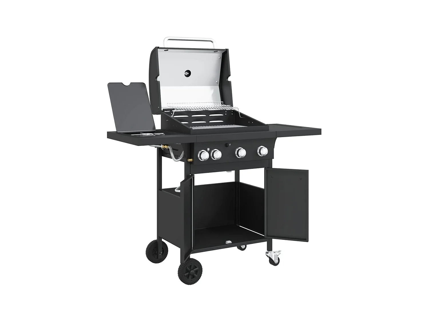 Barbecue gril à gaz avec 4 br?leurs noir acier enduit de poudre
