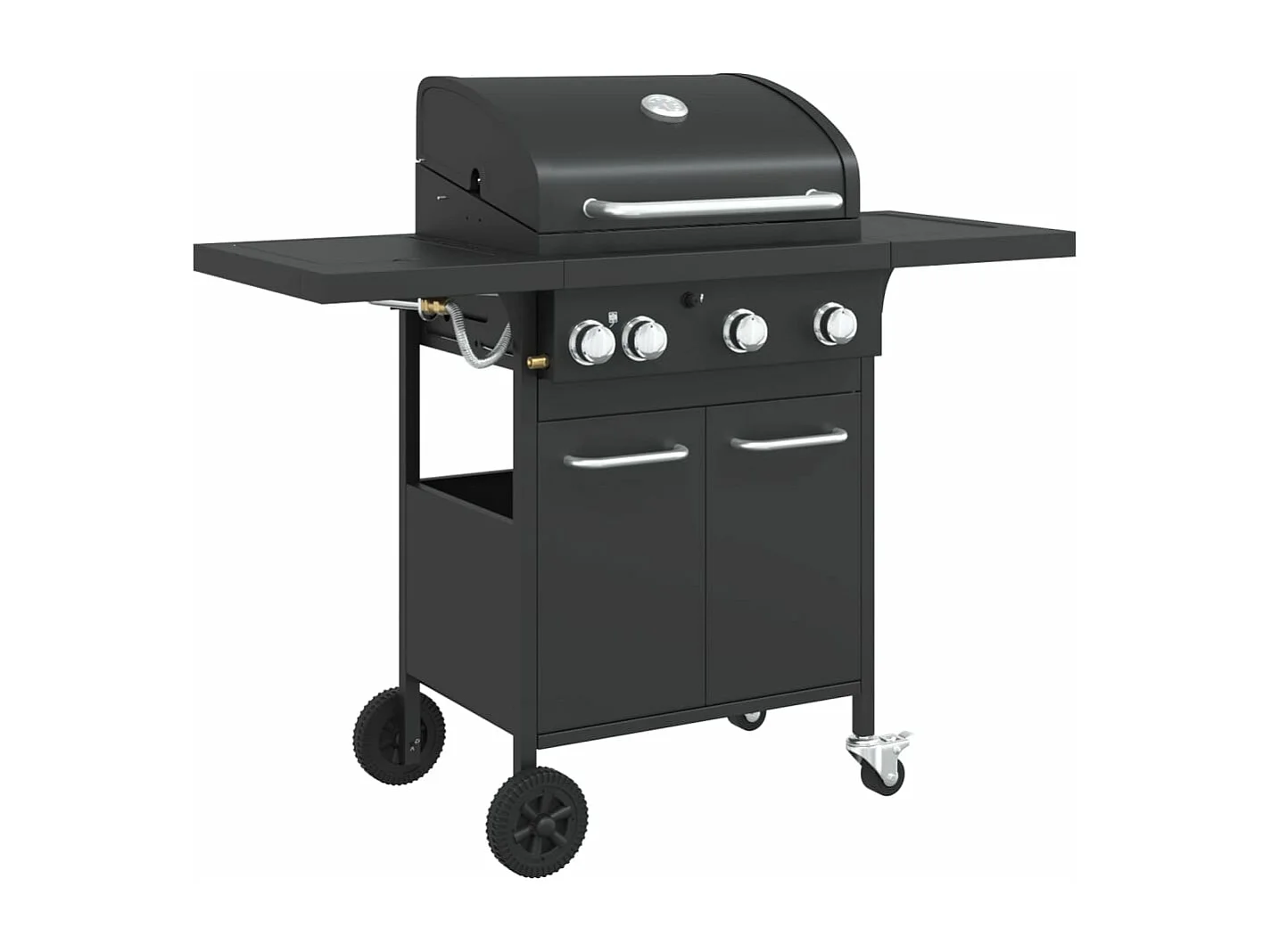 Barbecue a gas con 4 bruciatori in acciaio verniciato a polvere nera