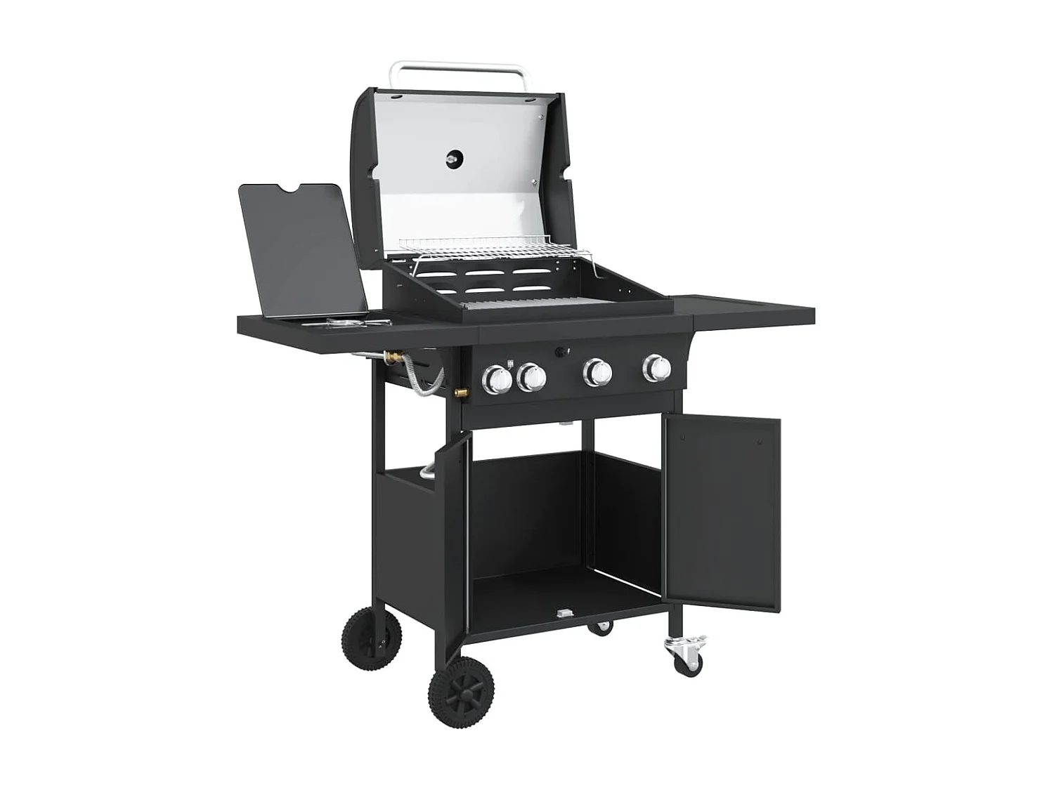 Barbecue a gas con 4 bruciatori in acciaio verniciato a polvere nera