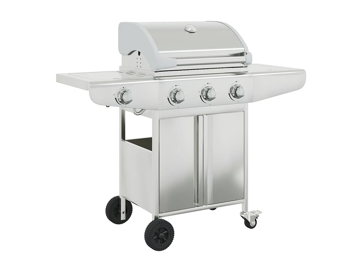 Barbecue a gas con 4 bruciatori in acciaio inox argentato