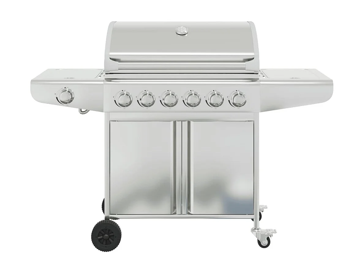 Barbecue a gas con 7 bruciatori in acciaio inox argentato