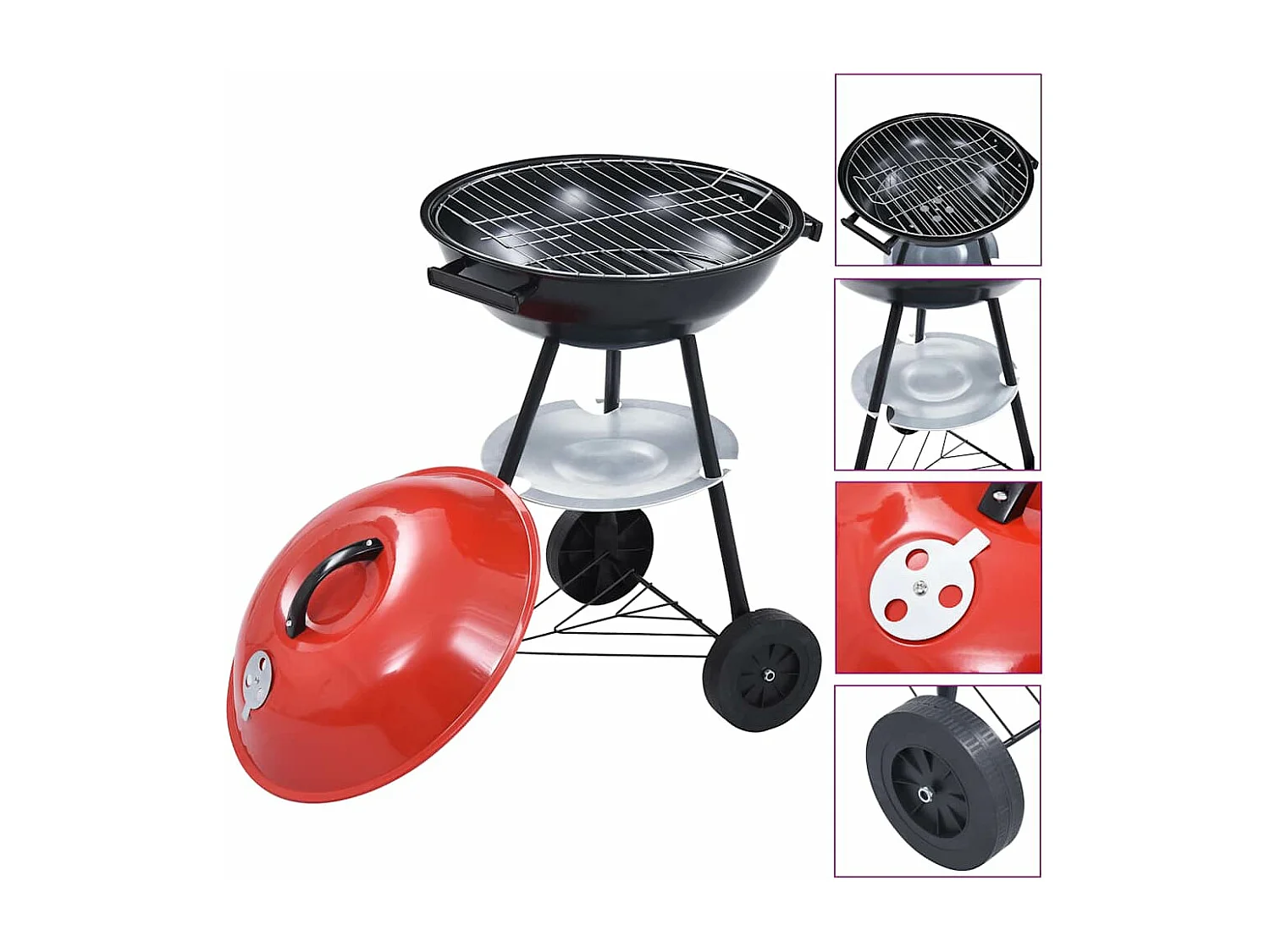 Barbacoa de carbón portátil XXL con ruedas 44 cm