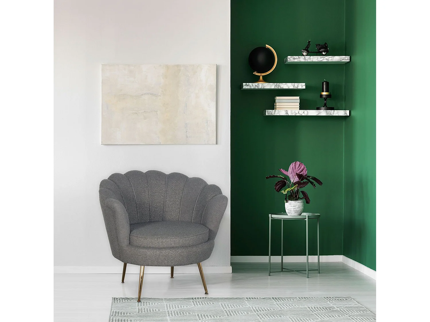 Sessel Boudoir Andersen Bouclé Stoff Grau Chic und Elegant