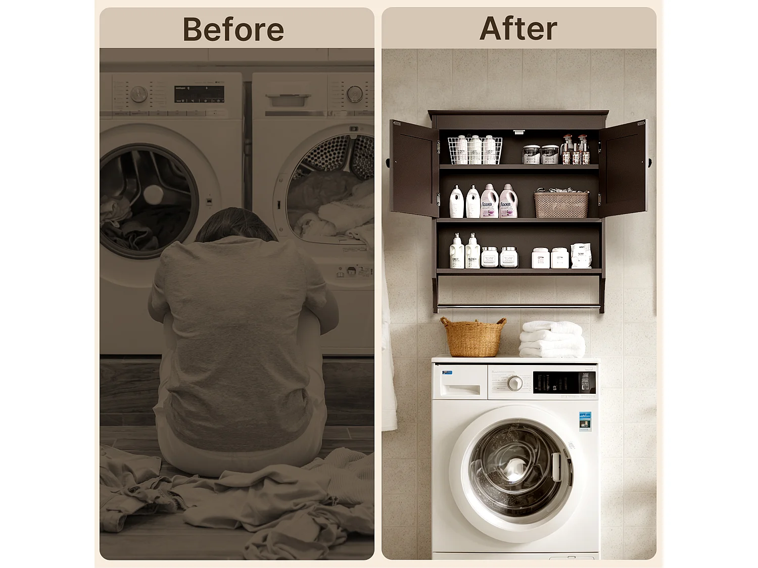 Bealife Meuble de Salle de Bain Mural Marron Foncé avec Étagère à Serviettes