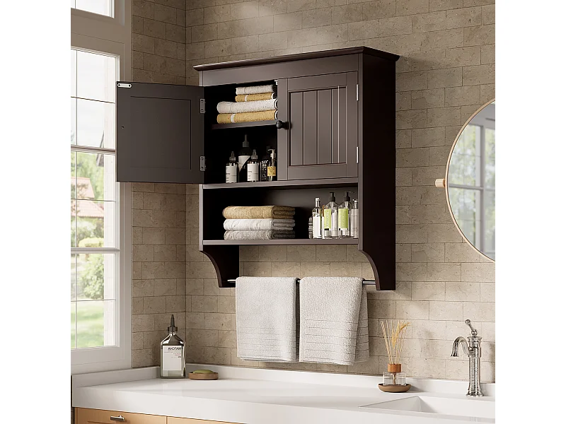 Bealife Meuble de Salle de Bain Mural Marron Foncé avec Étagère à Serviettes