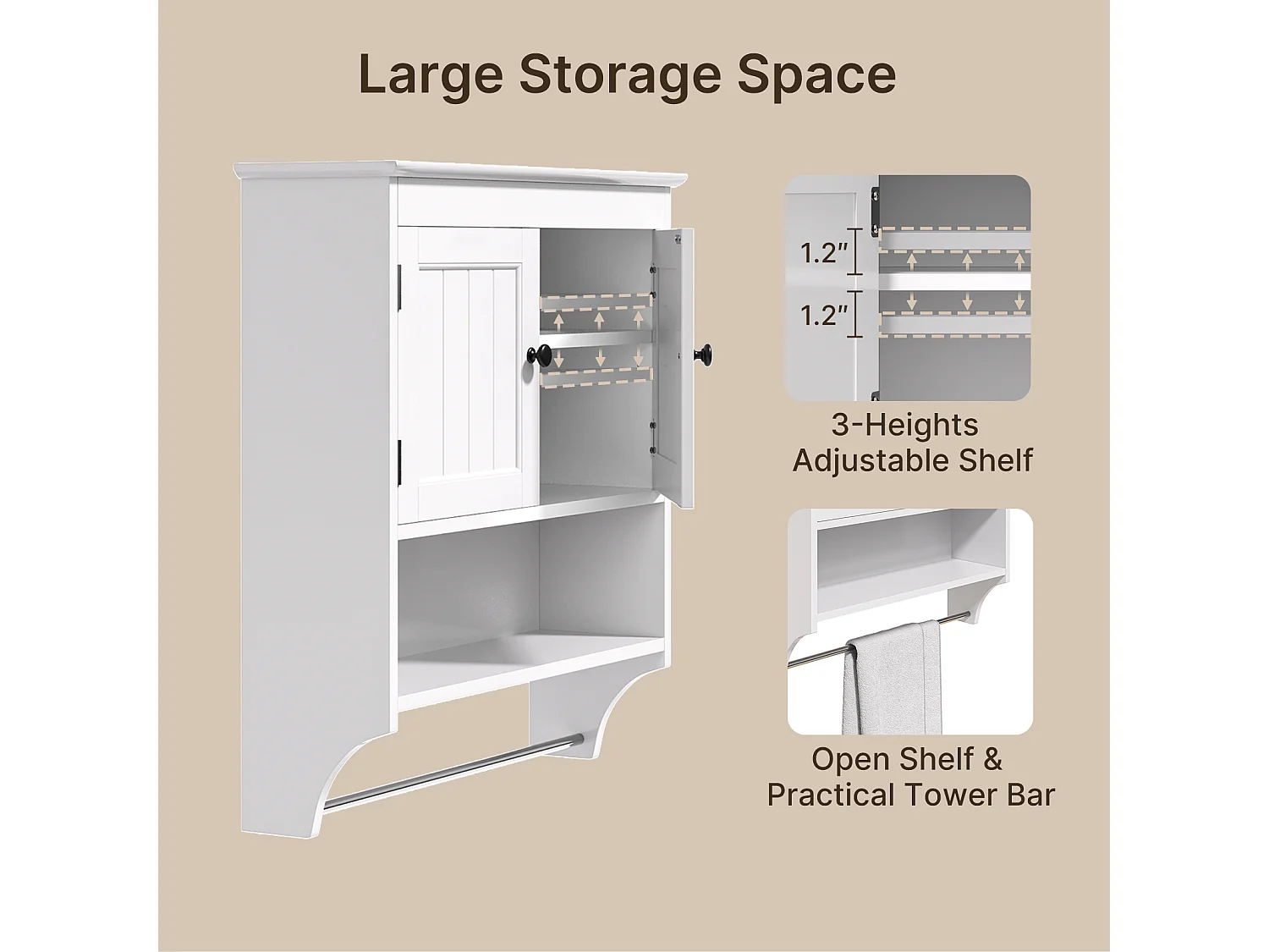 Bealife witte muurmeubel voor de badkamer met een handdoekenrek