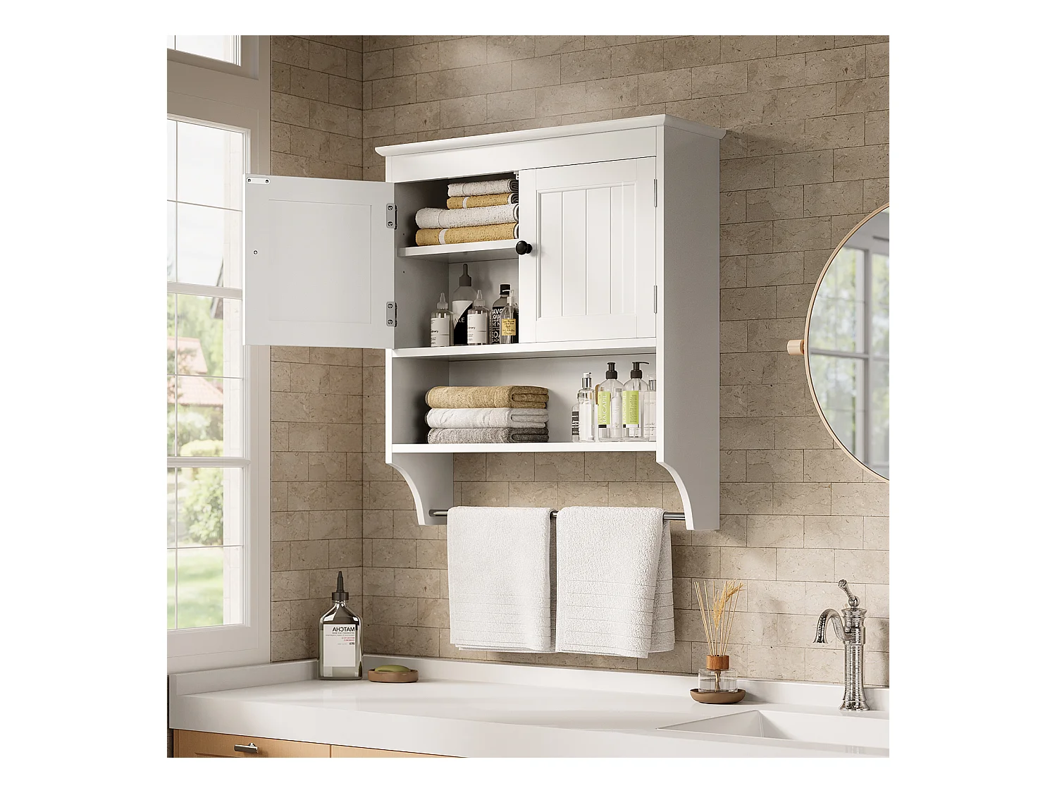 Bealife Meuble de Salle de Bain Mural Blanc avec Étagère à Serviettes