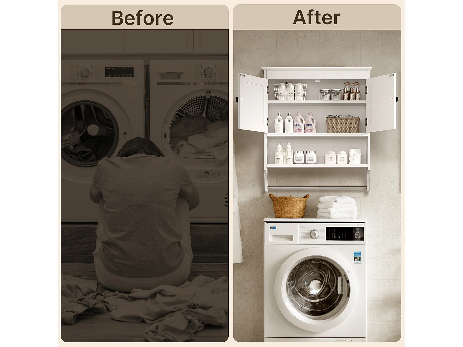 Bealife Meuble de Salle de Bain Mural Blanc avec Étagère à Serviettes