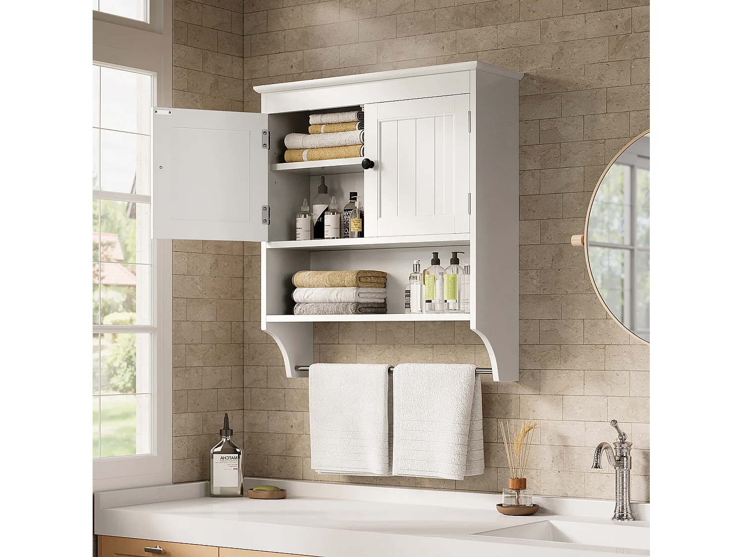 Bealife Meuble de Salle de Bain Mural Blanc avec Étagère à Serviettes