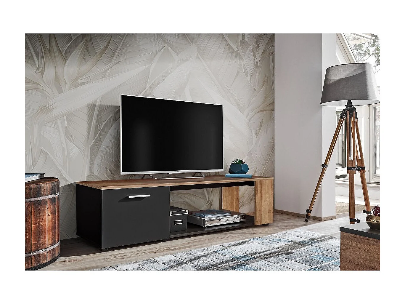 Meuble TV "RTV Maze I" 150cm Noir & Naturel