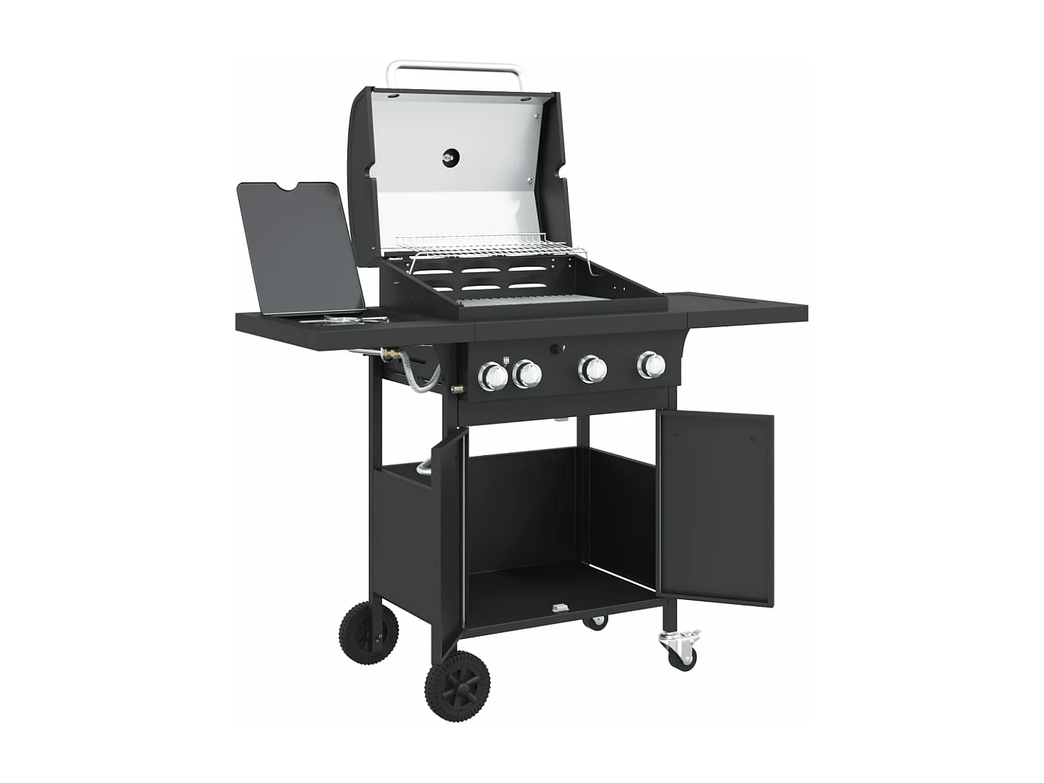 Barbecue gril à gaz avec 4 br?leurs noir acier enduit de poudre