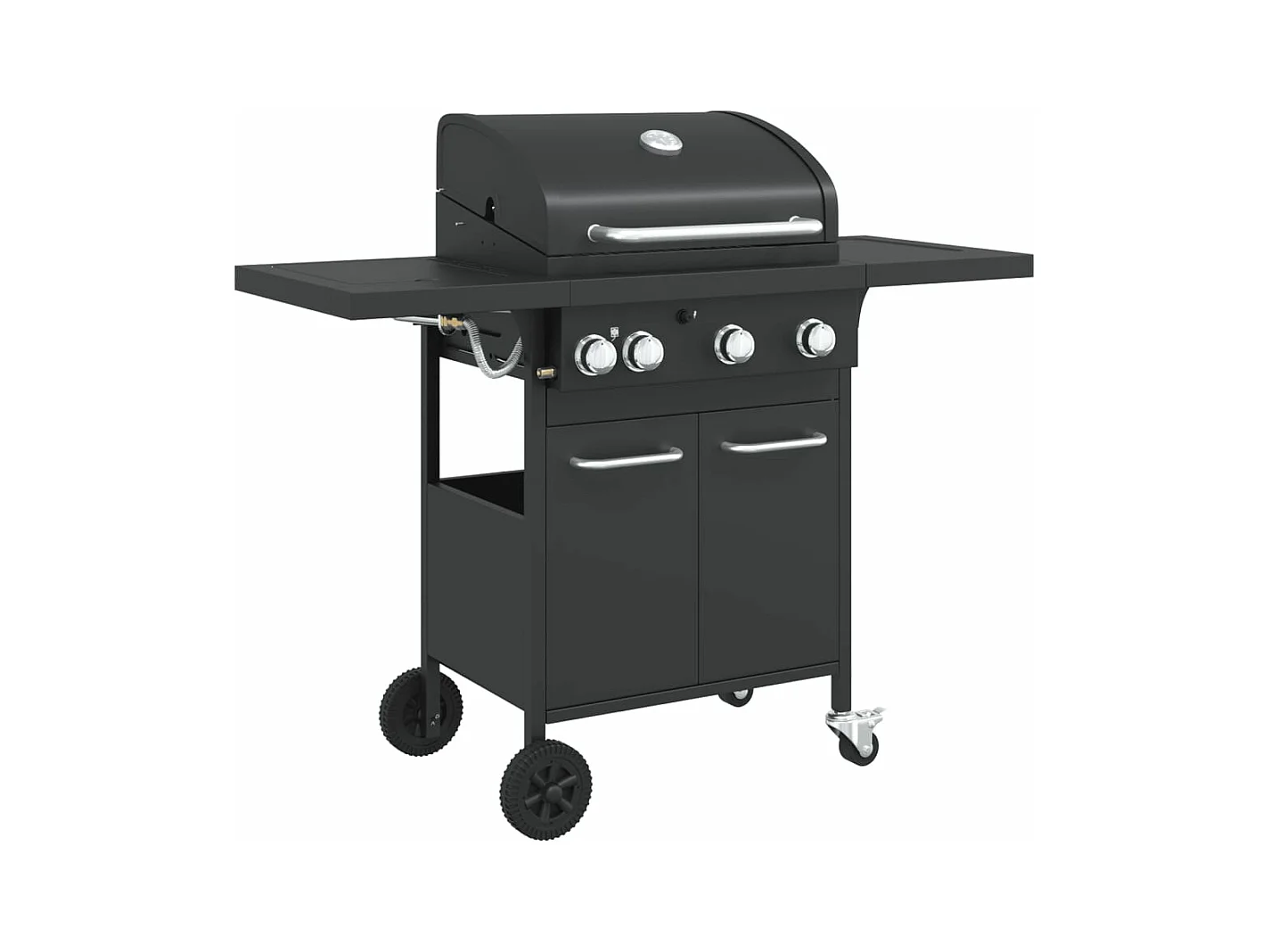 Barbecue gril à gaz avec 4 br?leurs noir acier enduit de poudre