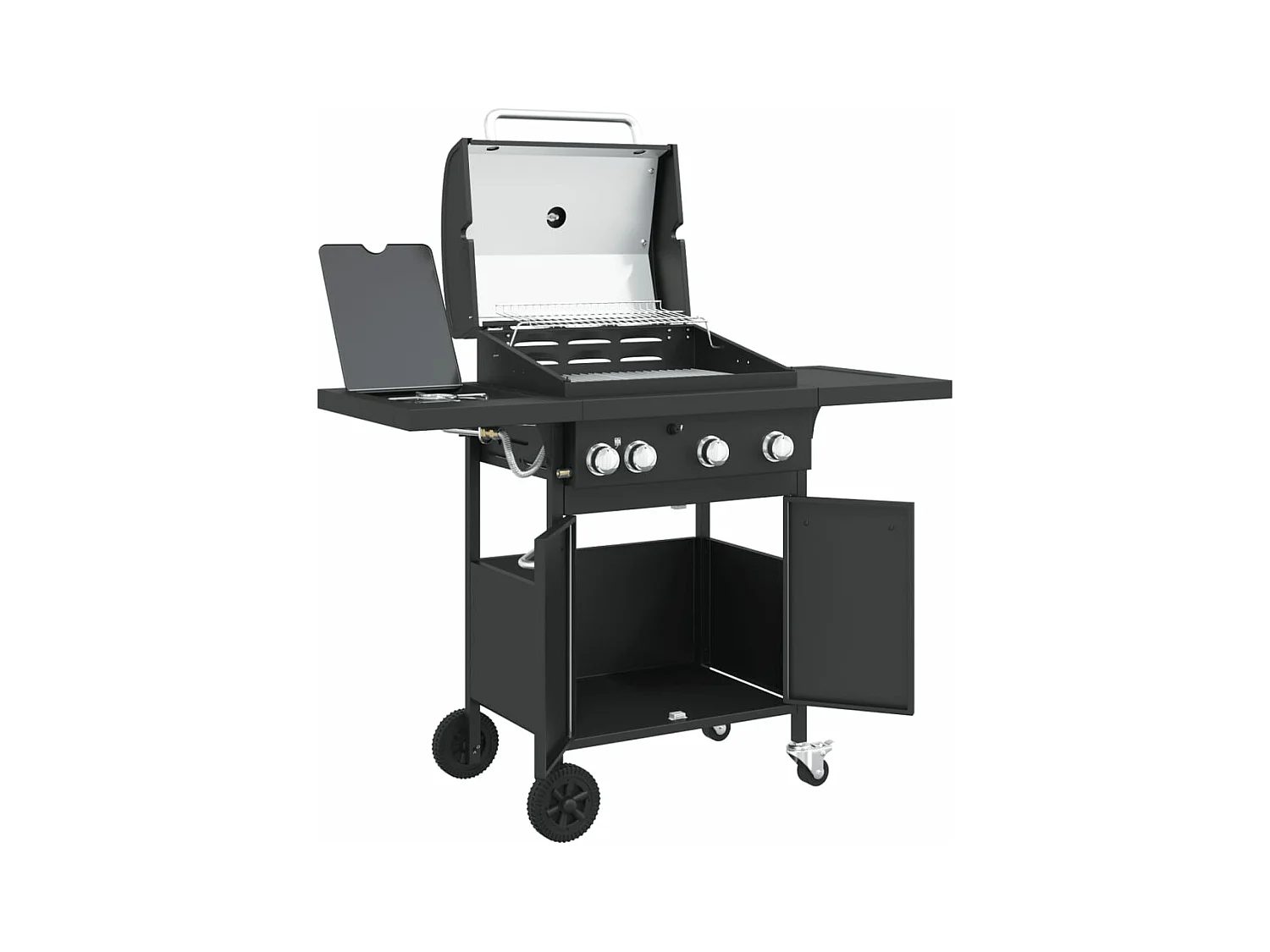 Barbecue gril à gaz avec 4 br?leurs noir acier enduit de poudre