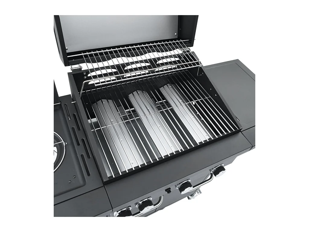 Barbecue gril à gaz avec 4 br?leurs noir acier enduit de poudre