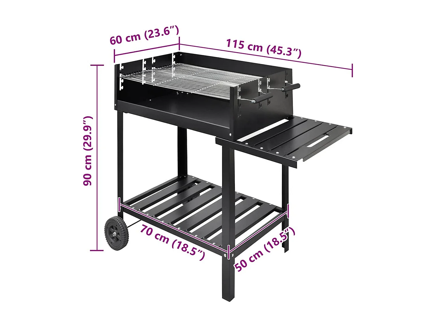 Support de barbecue au charbon de bois 2 roues