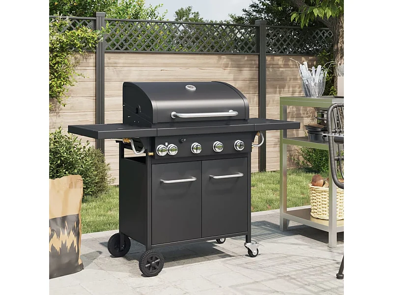 Barbecue a gas con 5 bruciatori in acciaio verniciato a polvere nera