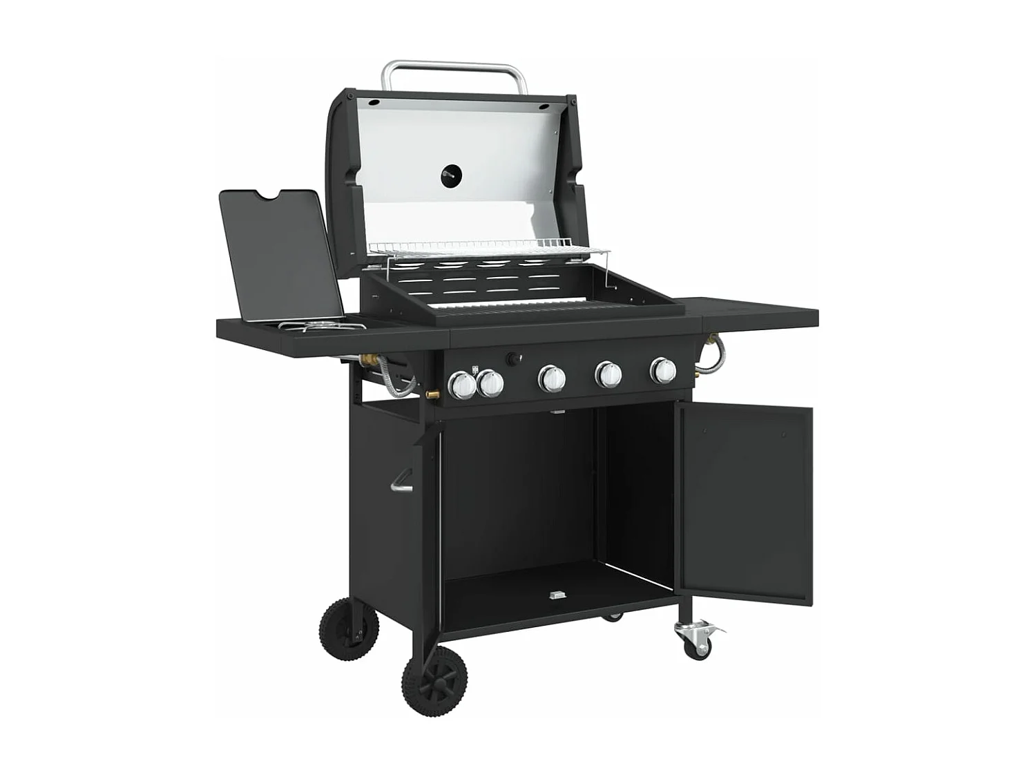 Barbecue gril à gaz avec 5 br?leurs noir acier enduit de poudre