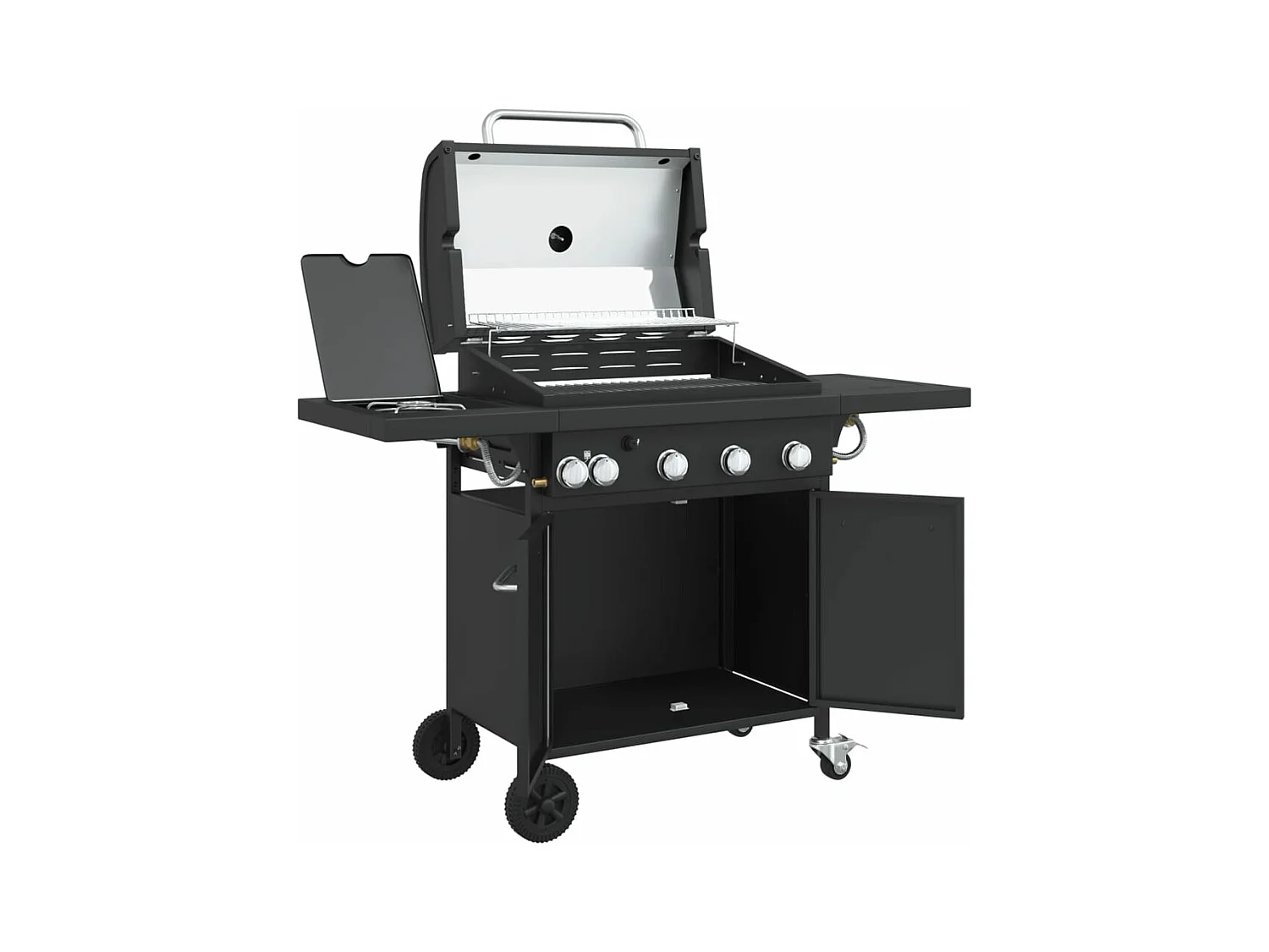 Barbecue gril à gaz avec 5 br?leurs noir acier enduit de poudre