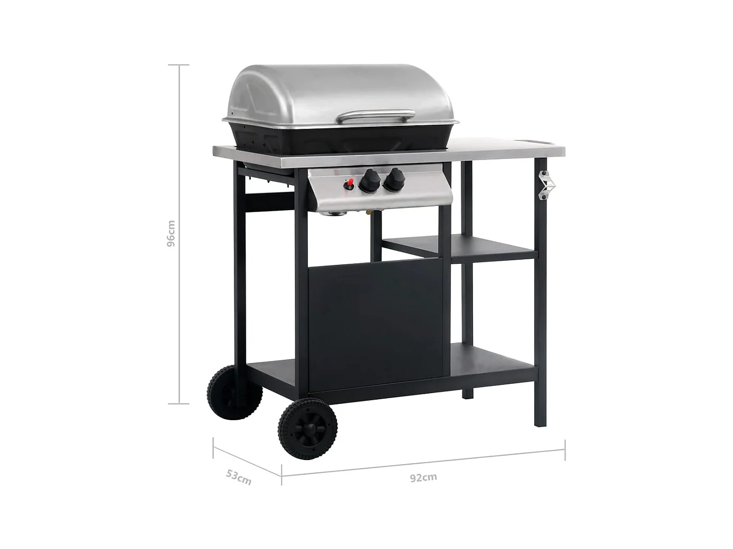 Barbecue à gaz avec tablette à 3 couches Noir et argenté