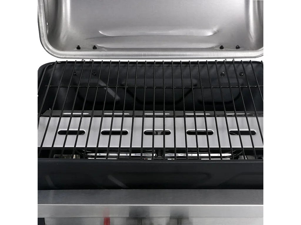 Barbecue à gaz avec tablette à 3 couches Noir et argenté